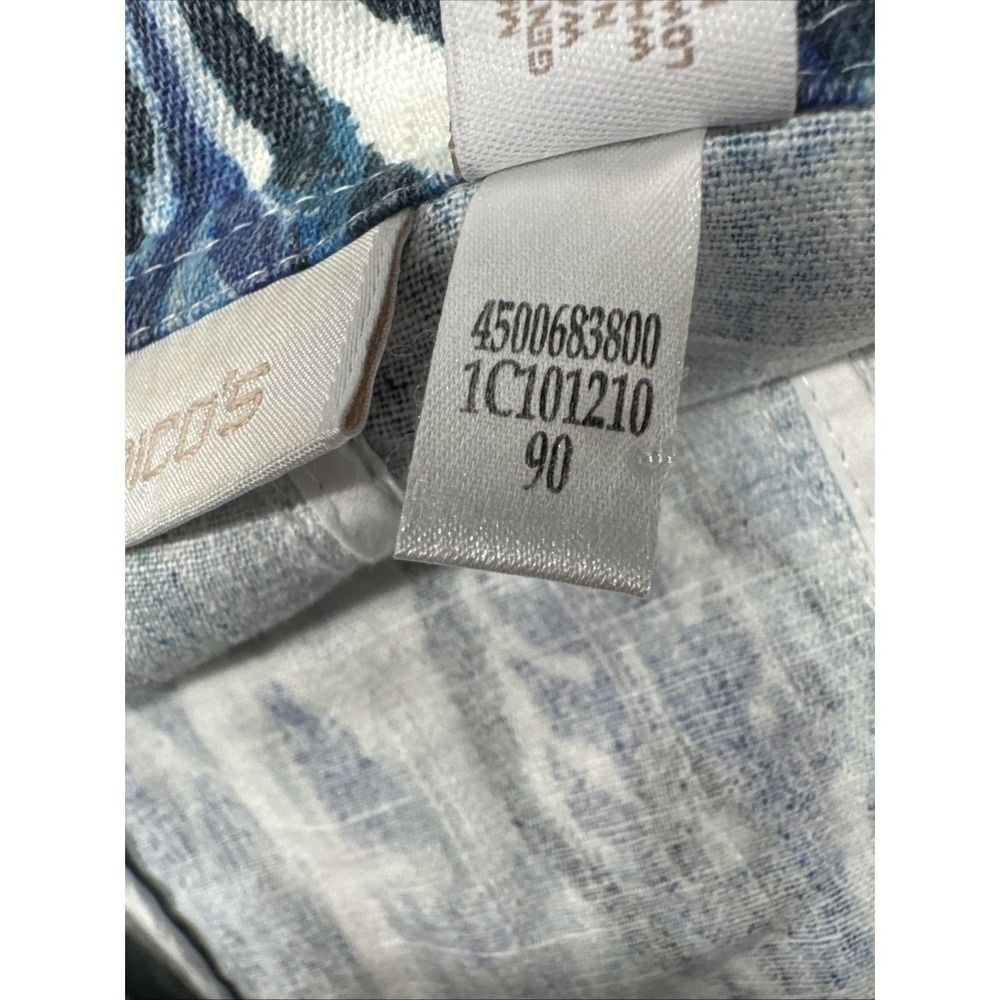 Chico's L Blue Ikat Print Zip Front Linen Cotton Blend Jacket Women's Size 2 - Picture 7 of 7